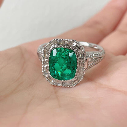 3.5Ct Green Cushion Cut Halo Setting Ring For Her | Party Wear Ring For Women | Special Occasion Ring | Fashionable Ring