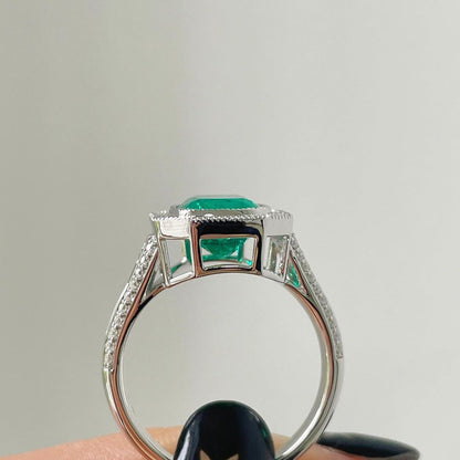 2.98Ct Green Cushion Cut Bezel With Halo Ring | Wedding Ring | Bride To Be | Bridal Jewelry