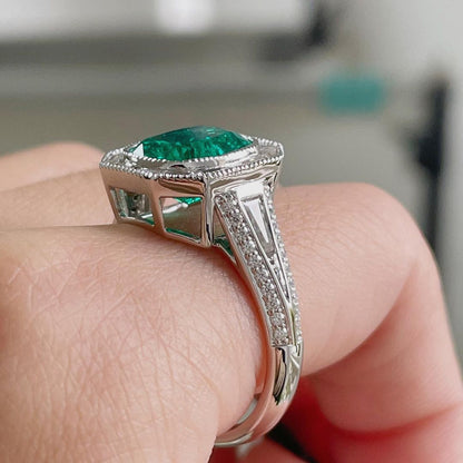 3.5Ct Green Cushion Cut Halo Setting Ring For Her | Party Wear Ring For Women | Special Occasion Ring | Fashionable Ring