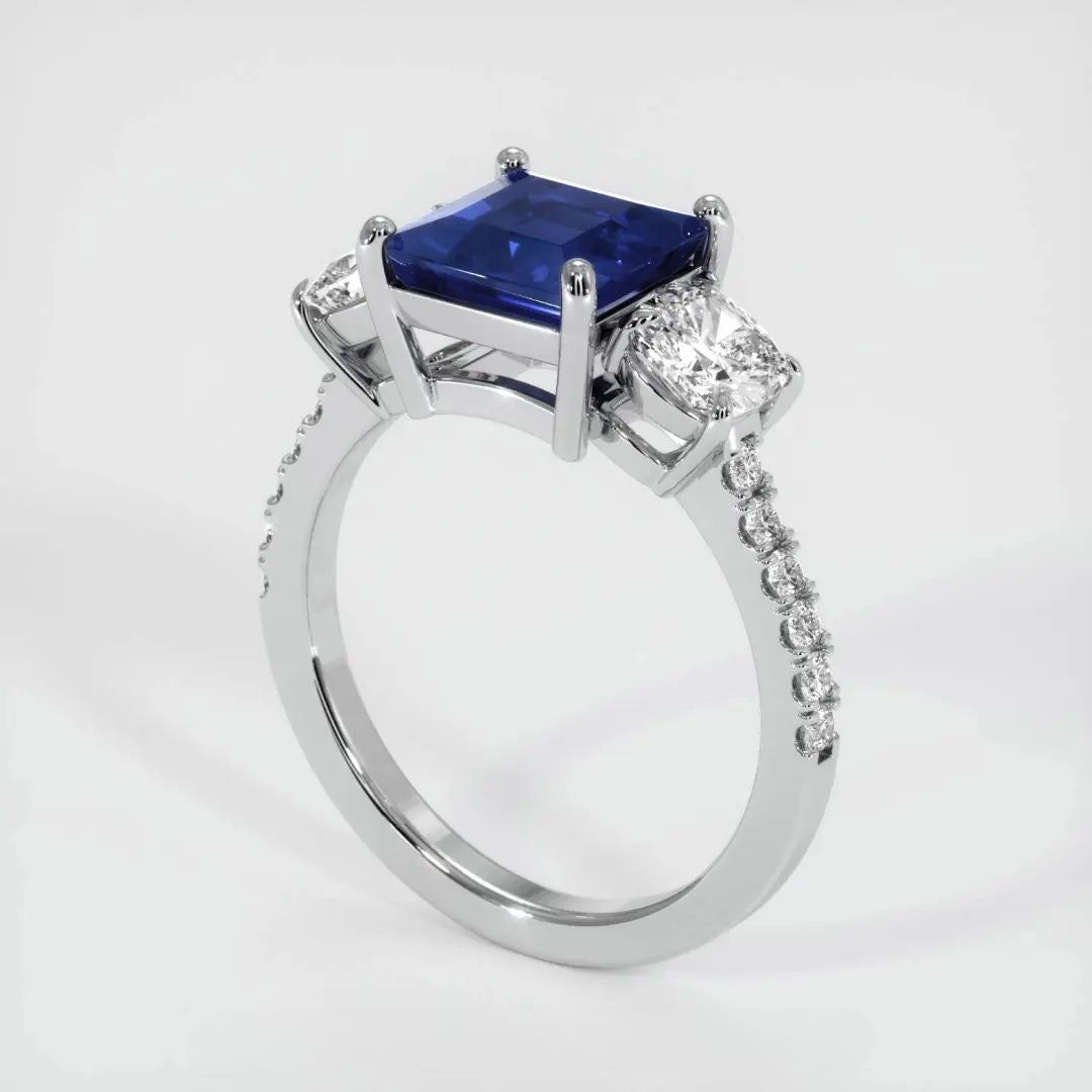 3.2Ct Blue Princess Cut Three Stone Ring For Her | Anniversary Gift Ring For Wife | Thank You Gift Ring | Trilogy Diamond Ring For Women