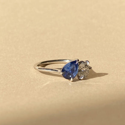 2.5CT Blue Pear White Round Cut Two Stone Ring | Anniversary Gift Ring For Wife | Toi Et Moi Ring | Awesome Ring