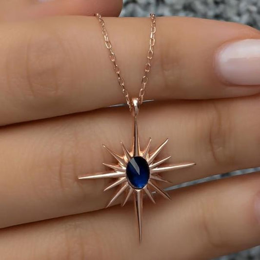 Polar Star Shape 2.70Ct Blue Oval Cut Bezel Pendant | Party Wear Pendant | Elegant pendant | Jewelry Collection