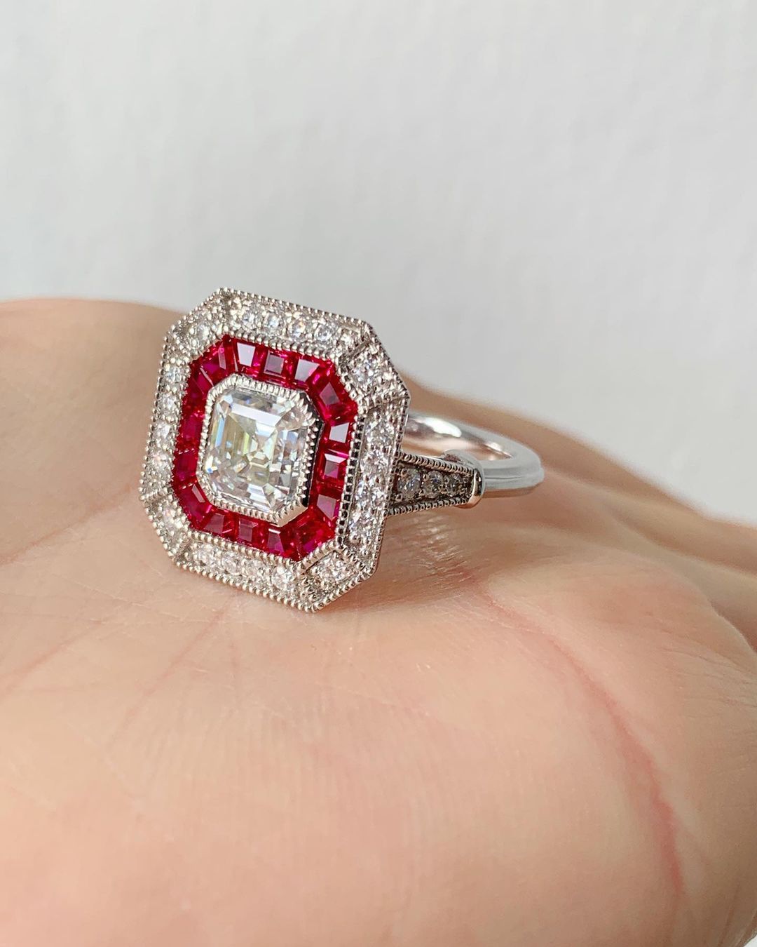 Vintage 2.5Ct White Asscher Cut Bezel Set Ring For Her | Bridesmaid Wedding Ring | Celebrity Style Ring | Designer Jewelry Piece