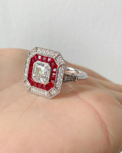 Vintage 2.5Ct White Asscher Cut Bezel Set Ring For Her | Bridesmaid Wedding Ring | Celebrity Style Ring | Designer Jewelry Piece