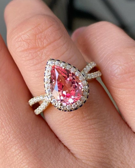 2.77Ct Pink Pear Cut Halo Ring | Bride To Be | Wedding Gift Ring For Women | Designer Ring