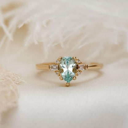 2.6CT Aquamarine Pear Cut Solitaire Ring | Wedding Ring For Bridal | Special Occasion Ring | Fancy Ring