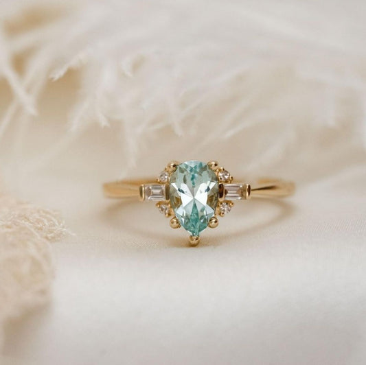 2.6CT Aquamarine Pear Cut Solitaire Ring | Wedding Ring For Bridal | Special Occasion Ring | Fancy Ring