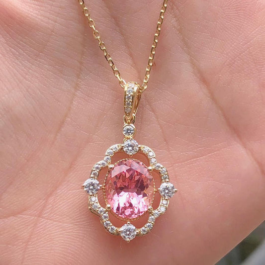 3.20Ct Pink Oval Cut Solitaire Pendant | Party Wear Pendant For Her | Luxury Jewelry | Designer pendant For Women