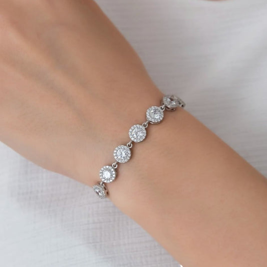 White Round Brilliant Cut Signity Diamond Halo Bracelet For Her | Adjustable Bracelet For Women | First Communication Gift