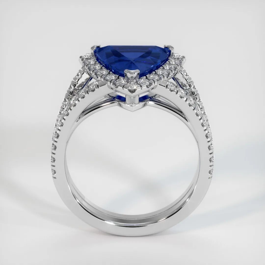 3.2Ct Blue Trillion Cut Halo Ring For Her | Bridesmaid Wedding Ring | Fashionable Ring For Women | Split Shank Ring