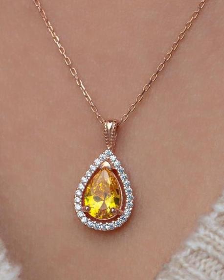 2.88Ct Yellow Pear Cut Solitaire With Halo Pendant | Engagement Gift Pendant For Pendant | Special Event Pendant For Women | Jewelry Collection