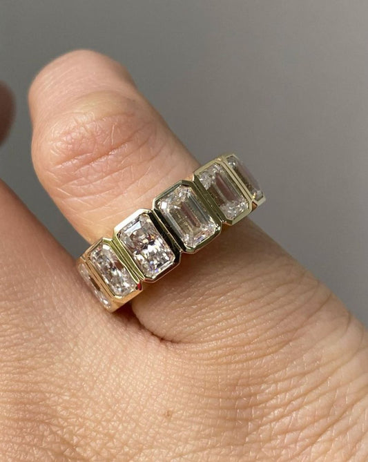 3.50Ct Emerald Cut Bezel With Full Eternity Band Ring | Awesome Men's Band Ring | Birthday Gift Ring