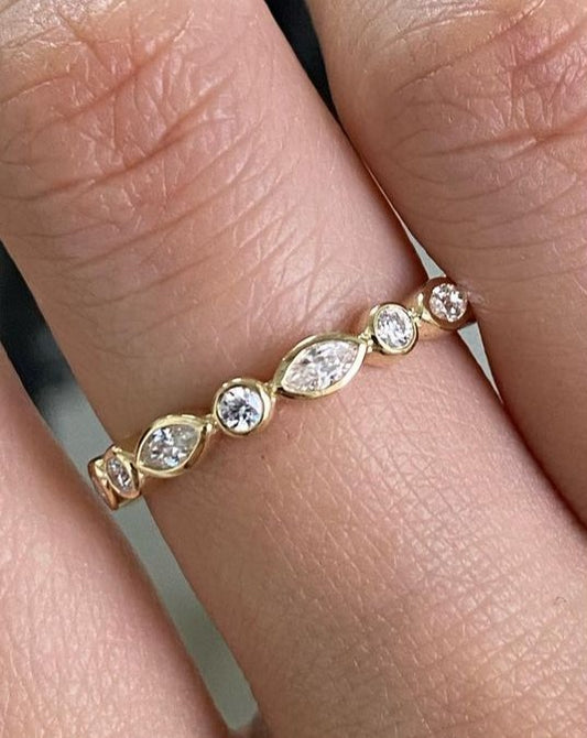 2.77Ct White Marquise And Round Cut Bezel With Full Eternity Band Ring | Promise Band Ring | Daily Wear Band Ring