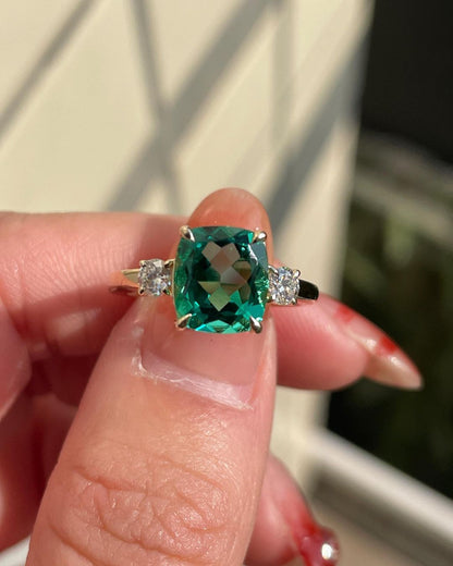 3.30Ct Green Cushion Cut Solitaire Ring | Birthday Gift Ring For Her | Birthstone Ring For Women | Jewelry Collection