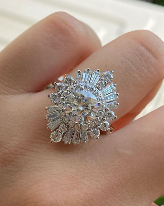 3.10Ct White Round Cut Halo Ring | Party Wear Ring | Glamorous Ring For Her | Luxury Jewelry