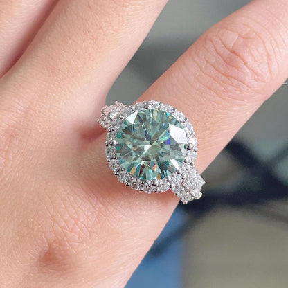 3.20Ct Green Blue Round Cut Moissanite Halo Ring | Party Wear Ring | Wedding Ring | Bride To Be | Gorgeous Ring