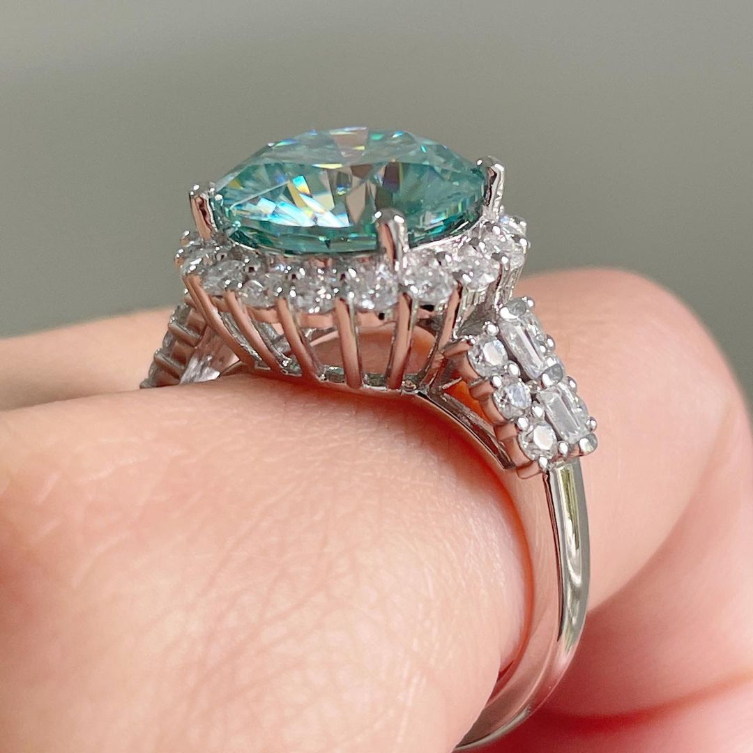 3.20Ct Green Blue Round Cut Moissanite Halo Ring | Party Wear Ring | Wedding Ring | Bride To Be | Gorgeous Ring