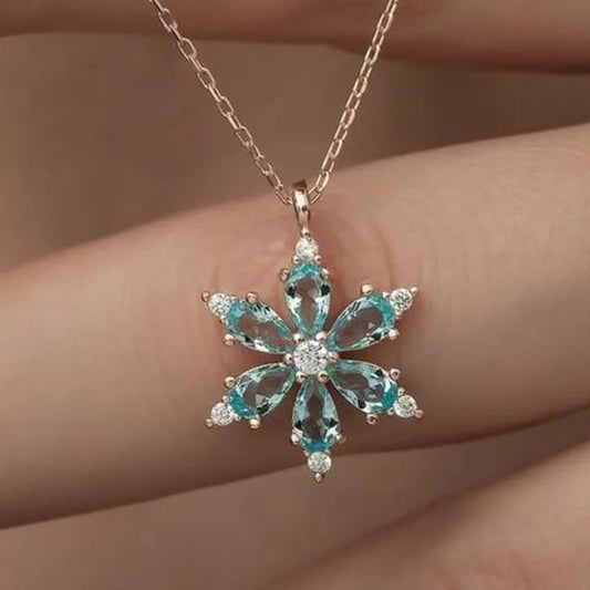 Flower Shape 2.88Ct Aquamarine Color Pear Cut Prong Pendant | Anniversary Gift Pendant For Wife | Party Wear Pendant | Luxury Jewelry