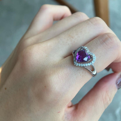 2.55Ct Amethyst Color Heart Cut Halo Ring | Split Shank Ring | Proposal Ring For Girlfriend