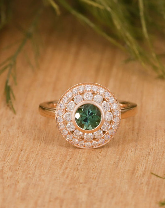 2.50Ct Green Blue Round Cut Moissanite Bezel Ring | Party Wear Ring For Women | Modern Bridal Ring | Beautiful Ring For Her