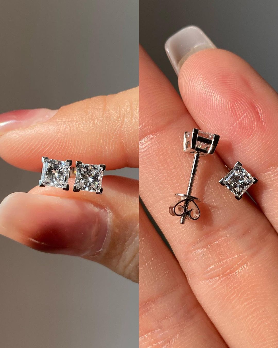 White Princess Cut Cubic Zirconia Solitaire Stud Earrings | Birthday Gift Stud Earring For Her | Everyday Wear Stud Earring For Women