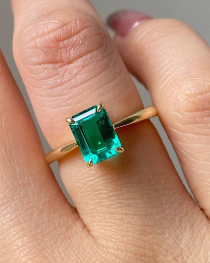 2.65Ct Green Emerald Cut Solitaire Ring | Promise Ring For Her | Birthstone Ring For Women