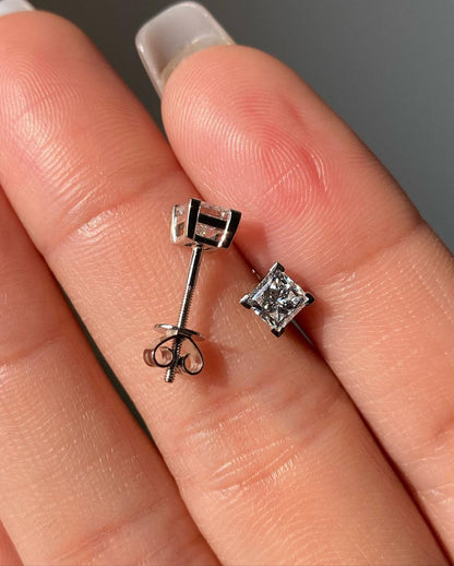 White Princess Cut Cubic Zirconia Solitaire Stud Earrings | Birthday Gift Stud Earring For Her | Everyday Wear Stud Earring For Women