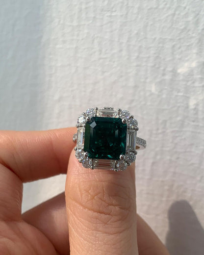 2.98Ct Green Asscher Cut Halo Ring | Delicate Ring For Her | Perfect Party Wear Ring For Women