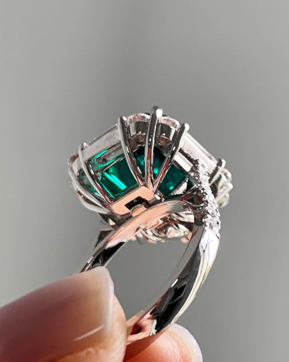 2.98Ct Green Asscher Cut Halo Ring | Delicate Ring For Her | Perfect Party Wear Ring For Women