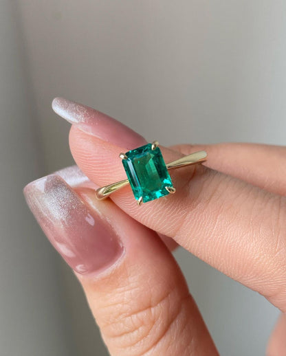 2.65Ct Green Emerald Cut Solitaire Ring | Promise Ring For Her | Birthstone Ring For Women