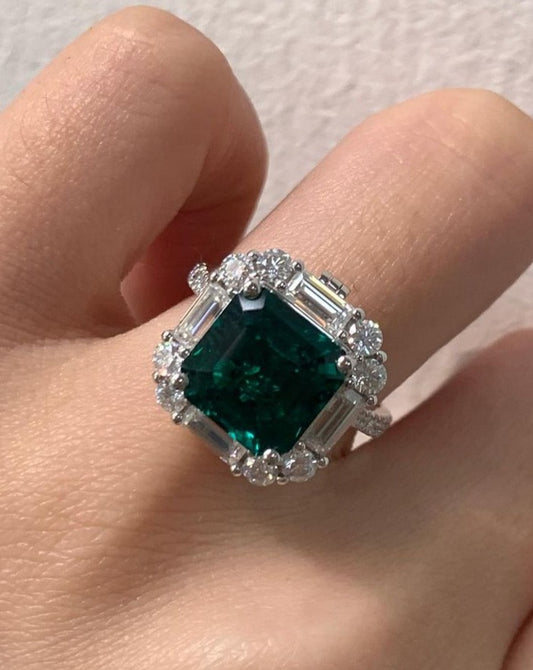 2.98Ct Green Asscher Cut Halo Ring | Delicate Ring For Her | Perfect Party Wear Ring For Women