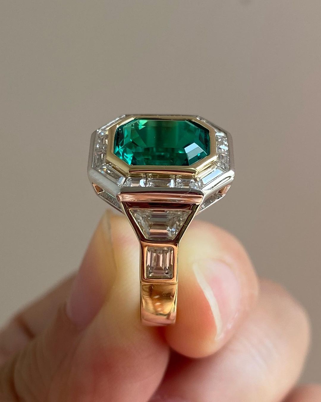 3.20Ct Green Hexagon Cut Bezel With Halo Ring | Party Wear Ring | Designer Ring | Delicate Solo Diamond Ring