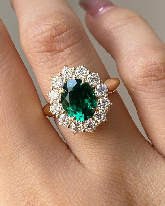 3.10Ct Green Oval Cut Halo Ring | Party Wear Ring For Women | Fashion Jewelry | Elegant Gift For Her