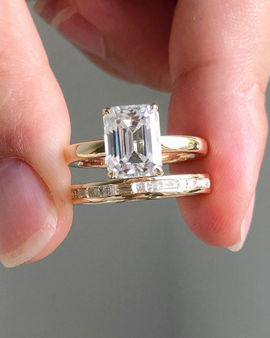 2.88Ct White Emerald Cut Solitaire Ring Set | Birthday Gift Ring For Her | Customize Ring