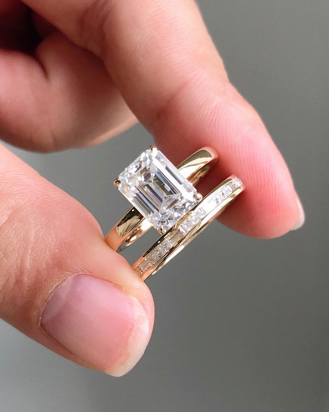 2.88Ct White Emerald Cut Solitaire Ring Set | Birthday Gift Ring For Her | Customize Ring