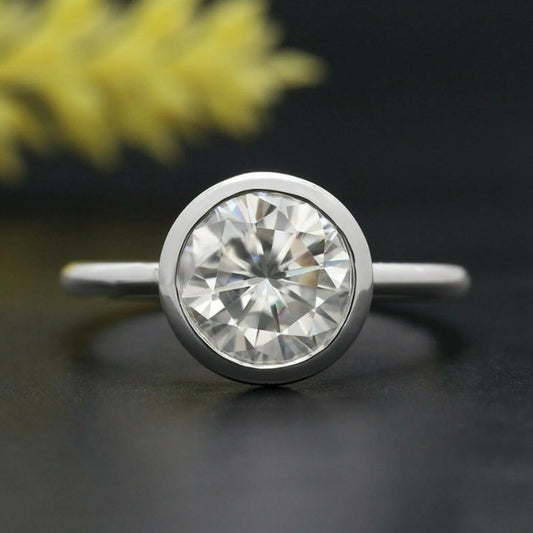 2.77Ct White Round Cut Bezel Ring | Daily Wear Ring For Women | Hand made Ring | Simple Ring