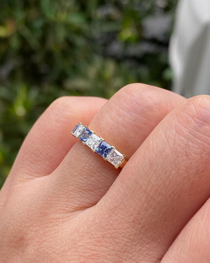 2.80Ct Blue And White Princess Cut Half Eternity Band Ring | Anniversary Gift Band Ring For Wife | Fashion Jewelry