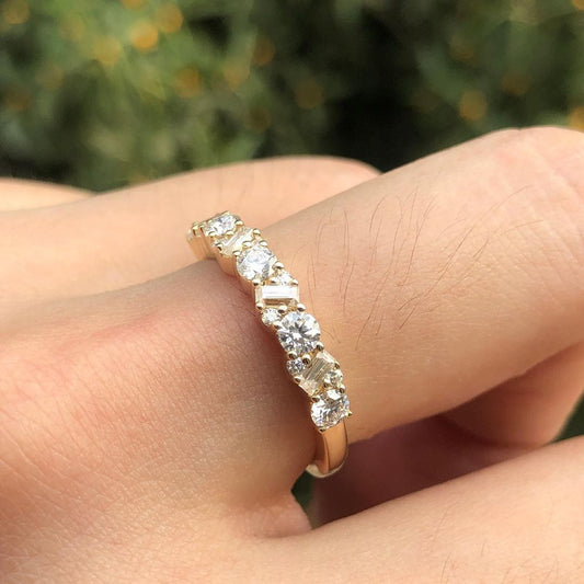 2.77Ct White Round And Baguette Cut Half Eternity Band Ring | Proposal Band Ring | Daily Wear Band Ring | Classic Band Ring