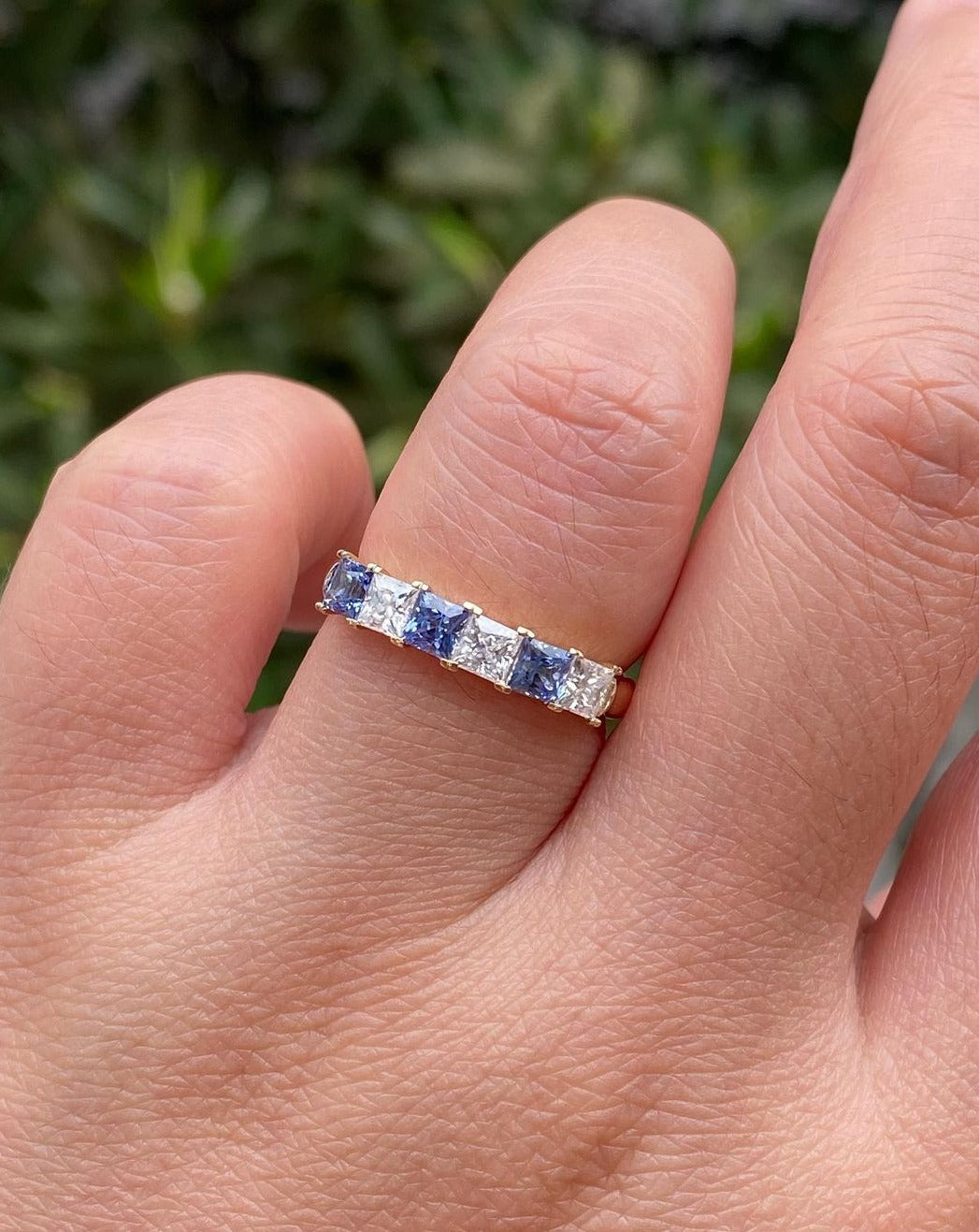 2.80Ct Blue And White Princess Cut Half Eternity Band Ring | Anniversary Gift Band Ring For Wife | Fashion Jewelry