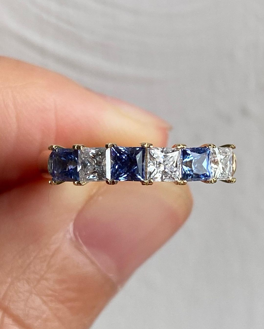 2.80Ct Blue And White Princess Cut Half Eternity Band Ring | Anniversary Gift Band Ring For Wife | Fashion Jewelry