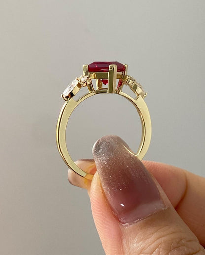 2.60Ct Red Princess Cut Solitaire Ring Set | Wedding Ring Set | Bridal Jewelry | Minimalist Ring Set