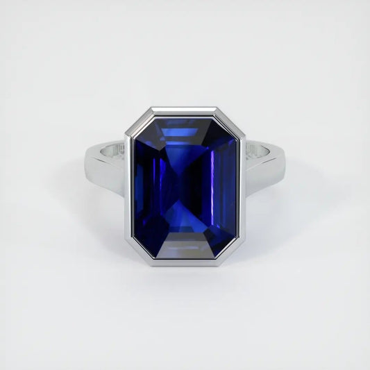 3.8Ct Blue Emerald Cut Bezel Ring | Birthstone Ring For Her | Classic Design Ring | Staking Ring