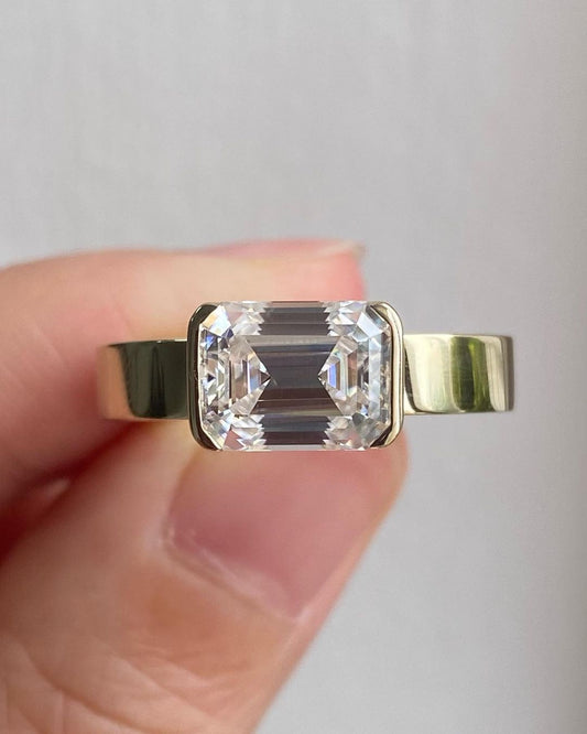 Awesome 3.10Ct Emerald Cut Half Bezel Ring | Proposal Ring | Engagement Ring