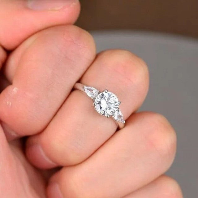 2.80Ct White Round Cut Three Stone Ring | Proposal Ring For Her | Customize Ring