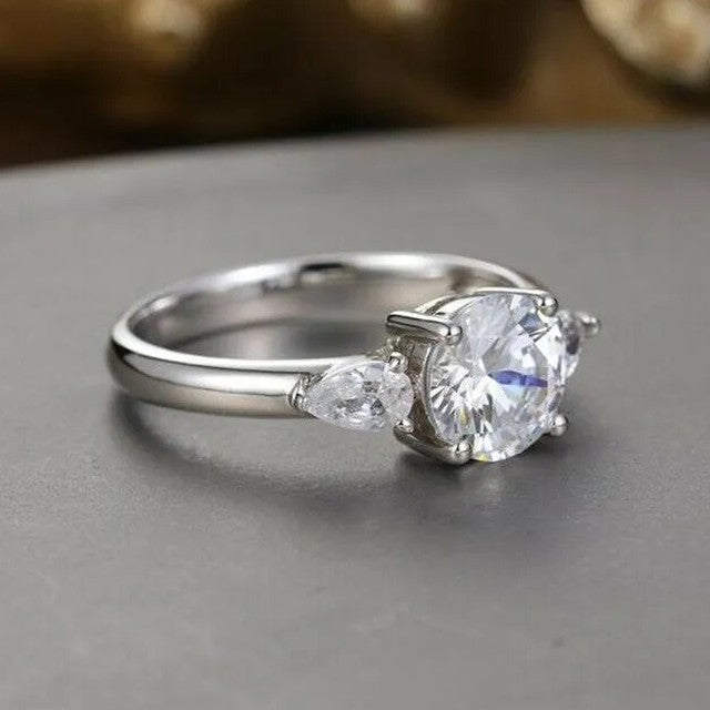 2.80Ct White Round Cut Three Stone Ring | Proposal Ring For Her | Customize Ring