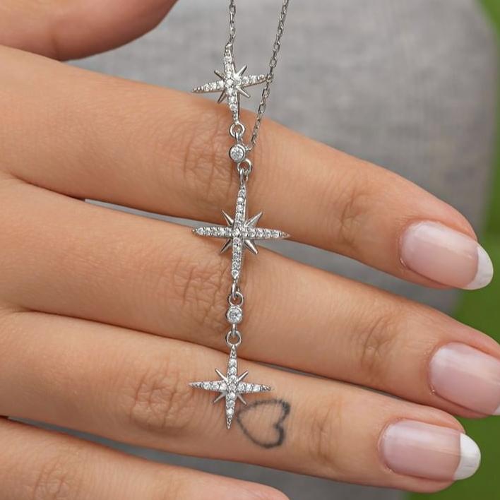 3-Piece Pole Star Shape 2.77Ct White Round Cut Pave Pendant | Fashion Jewelry | Designer Pendant | Everyday Elegance Pendant | Timeless Design