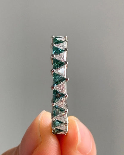 3.50Ct Green Blue Triangle Cut Moissanite Full Eternity Band Ring | Wedding Ring For Bridal | Bride To Be | Luxury Jewelry For Women