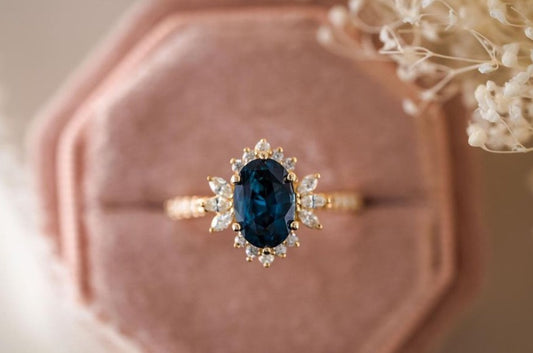 3.1Ct Blue Oval Cut Cluster Halo Ring | Party Wear Ring For Women | Fashion Jewelry | Modern Bridal Ring