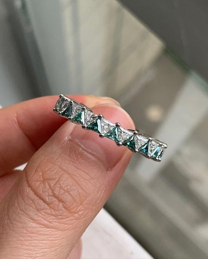 3.50Ct Green Blue Triangle Cut Moissanite Full Eternity Band Ring | Wedding Ring For Bridal | Bride To Be | Luxury Jewelry For Women