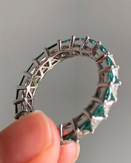 3.50Ct Green Blue Triangle Cut Moissanite Full Eternity Band Ring | Wedding Ring For Bridal | Bride To Be | Luxury Jewelry For Women